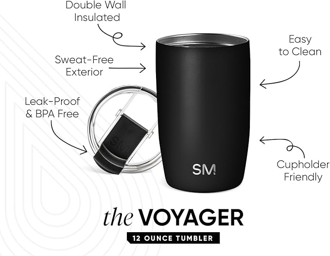 Simple Modern Voyager Tumbler with Flip Lid | Travel Coffee Mug | Insulated Stainless Steel Cold Brew Iced or Hot Coffee Cup | Gifts for Women Men Her Him | 12oz, Midnight Black