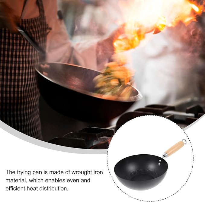 Cabilock Small Iron Pot Japanese Style Mini Wok 8 Inch Flat Bottom Cast Iron Pan for Single Serving Cooking Compatible with Induction Gas Electric Stoves