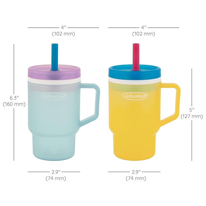 Infantino My 1st Tumbler, Durable Plastic Sippy Cup with Straw & Handle, Spill-Resistant, for On-the-Go, BPA-Free Transition Cup, Cool Breeze & Lemon Rizz, 2-Pack