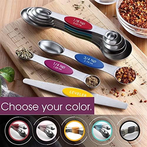 Spring Chef Magnetic Measuring Spoons Set of 8 for Kitchen, Multicolor