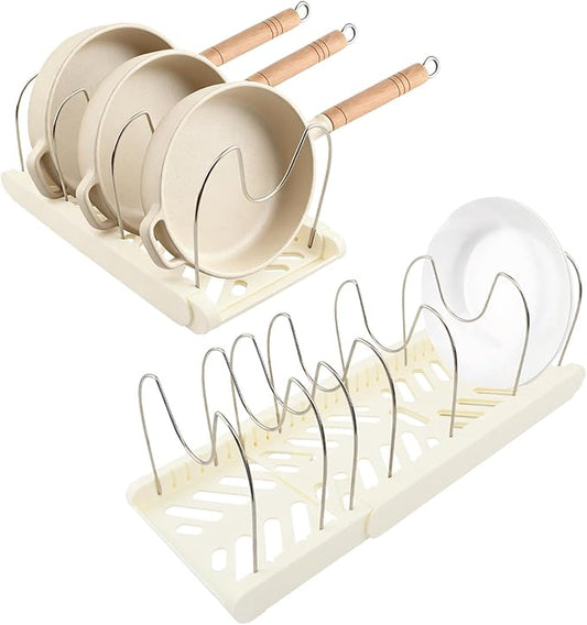 Pots and Pans Organizer for under Cabinet, Expandable Pot Lid Holder with 10 Adjustable Compartment, Pan Organizers inside Cabinet for Lids, Bakeware, Cutting Boards(COLOR:White)