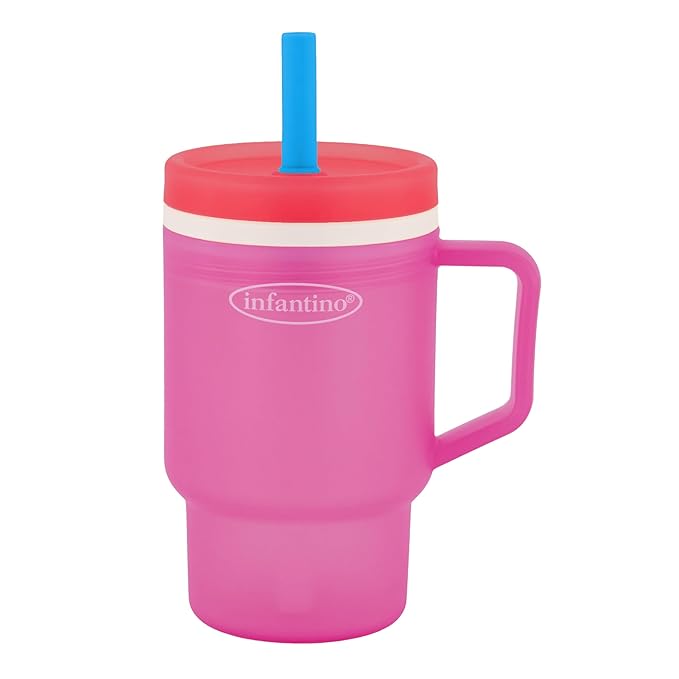 Infantino My 1st Tumbler, Durable Plastic Sippy Cup with Straw & Handle, Spill-Resistant, for On-The-Go, BPA-Free Transition Baby Cup, Raspberry Cream
