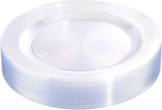 bUCLA 30PCS Clear Plastic Dinner Plates Disposable - 10.25" Heavy Duty Clear Plastic Plates for Party & Wedding