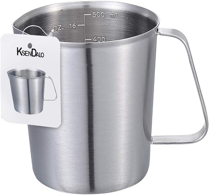 KSENDALO SUS304 Stainless Steel Measuring Cup Pitcher, 16oz/2Cup/500mL Metal Measuring Cup with Precision Engraved Markings for Kitchen Baking, Frothing, Liquid, Coffee, Milk