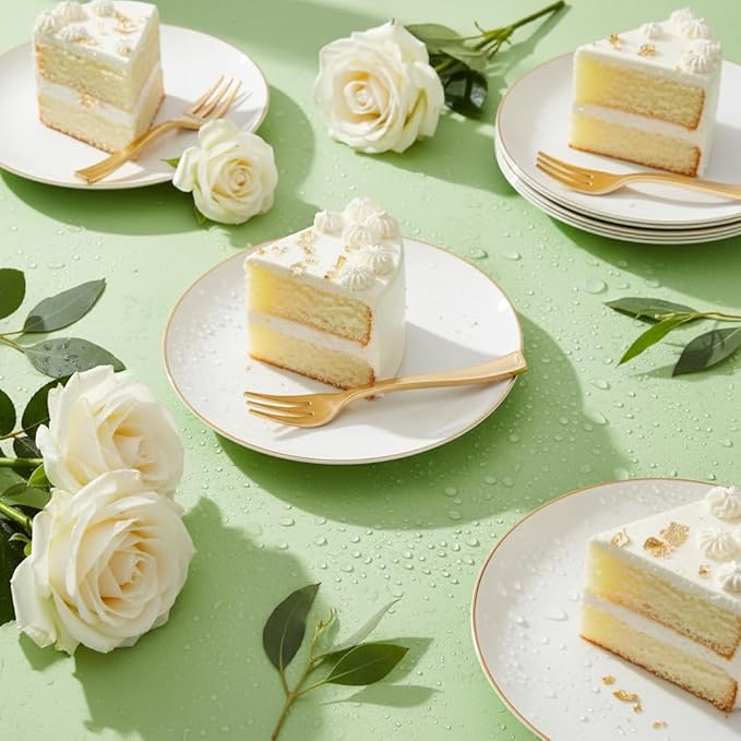 Festiva 200Pcs Gold Dessert Plates 6.3" with Forks 5"- Small Disposable Dessert/Cake/Appetizer Plates Plates- serve 100 guests include 100Plates 100Forks for Wedding &Birthday Party & Easter