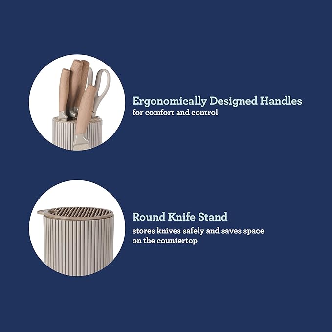 Oster Gunderson 6-Piece Kitchen Knife Block Set, Stainless Steel Kitchen Knife Set With Sharp Blades and Wooden Block