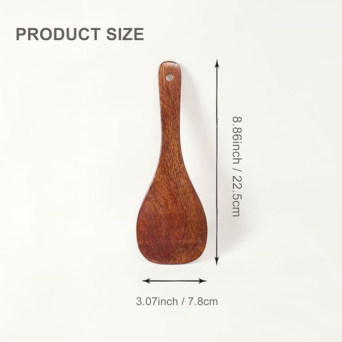 8.86Inch Wooden Spatula Small Flat Turner Long Handle Handmade Kitchen Utensil for Stir Fry Hot Pot Porridge Serving Tool
