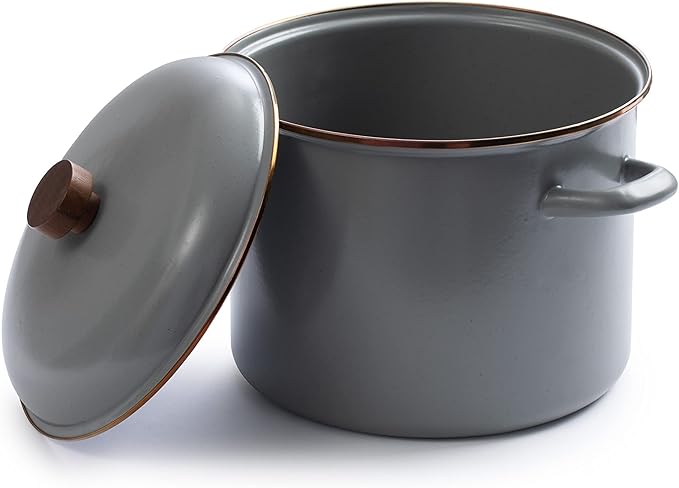 Barebones Enamel Stock Pot - Durable Enamel-Coated Steel Pot for Even Heating and Outdoor Cooking Of Soups, Stews and Chili (Slate Gray)