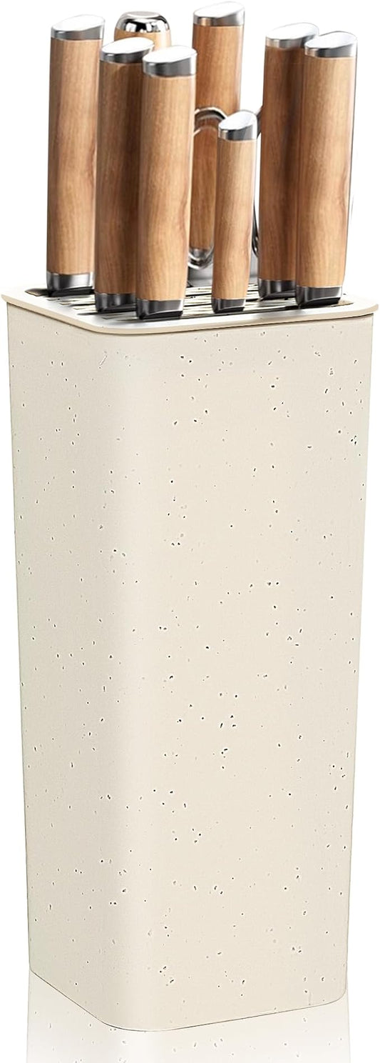 NEWE Knife Block Holder without Knives, Universal Kitchen Storage Stand with Wavy Slots to Protect Blades, Small Space-Saving Knife Organizer for Countertop, Detachable for Easy Cleaning