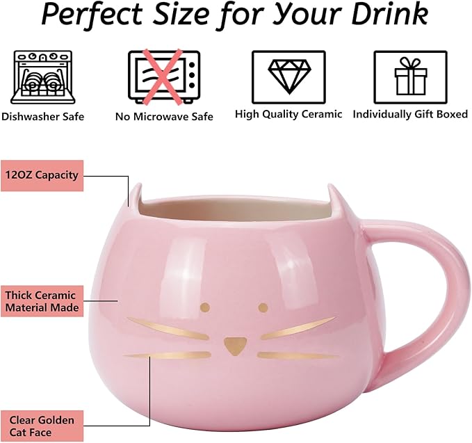 Koolkatkoo Cat Mug Cute Ceramic Coffee Mugs Hidden 3D Animal Inside Cup Novelty Tea Cup for Women Girl Gifts for Cat Lovers Holiday Mothers Day Christmas Birthday Gifts 12 oz Pink