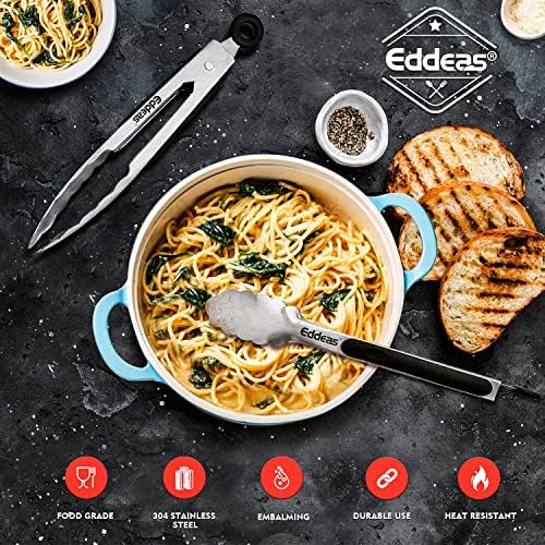 Eddeas Small Tongs For Cooking, Mini 7 inch Kitchen Tongs -Heat Resistant 600 Degrees Stainless Steel and Non-Slip handle - Perfect for Cooking, Salad, Pasta, Steaks, Vegetables,Dishwasher safe