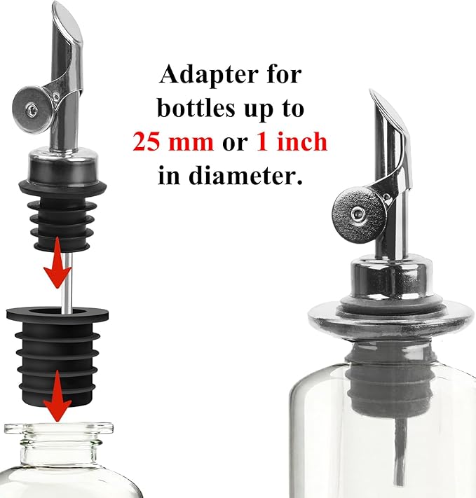 3 Pack Olive Oil Pour Spout with Adapters, Oils Pourer for Olive Oil Dispenser Bottle, Easily Turn Your Bottles into Dispensers for Liquor, Vinegar, Oils, Syrup, Liquor Bottle Pourers, Silver