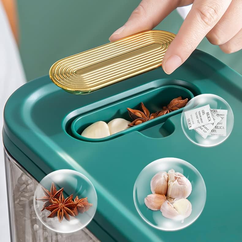 Sooyee Clear Rice Dispenser with Measuring Cylinder, Clear and Green