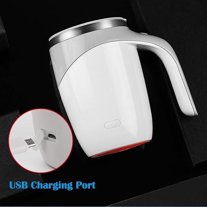 Self Stirring Mug - Rechargeable Automatic Magnetic Electric Coffee Mug, Rotating Cute Mixing Cup Tasse, To Stir Office/Kitchen/Travel/Home Coffee/Tea/Hot Chocolate/Milk-450 ml/15.2 oz(White)