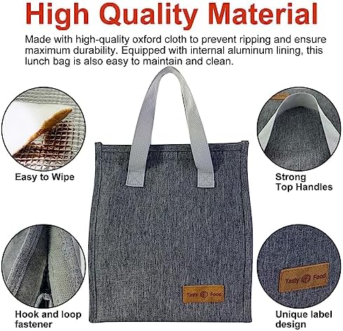 Mziart Minimalist Lunch Bag Small Insulated Lunch Box for Women Men, Grey