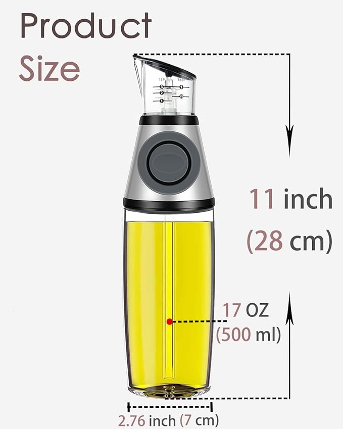 Oil Dispenser Bottle, 17oz Olive Oil Dispenser Oil Sprayer, Clear Glass Refillable Oil and Vinegar Dispenser Bottle with Measuring Scale Pump for Kitchen, Cooking, Salads, Baking Frying