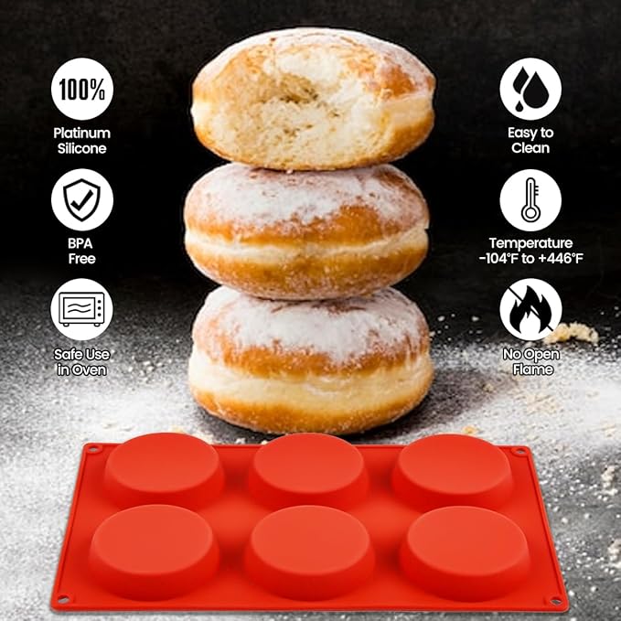 CAKETIME Muffin Top Pan, Silicone Egg Molds for Breakfast Sandwiches 3 Inch Round Egg Baking Pan for Oven English muffins, Whoopie Pies, Corn Bread, bites, Tarts 2 Pack Red
