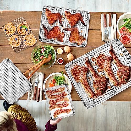 P&P CHEF 16 + 12.5 + 10.4 + 9 Inch Baking Sheet & Rack, Pan and Grid Rack