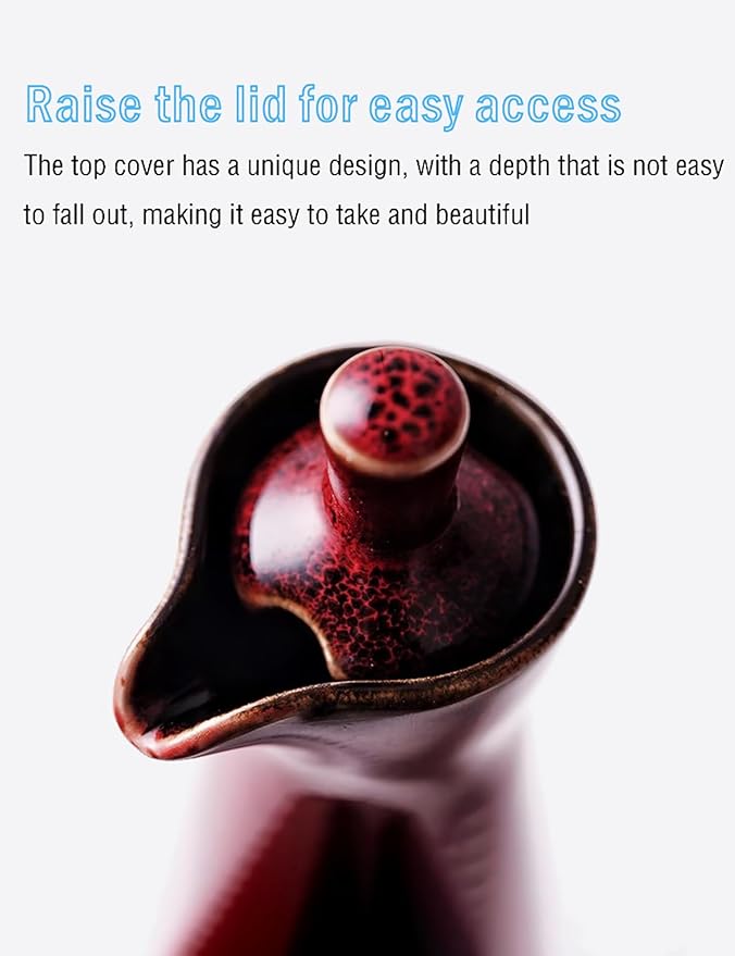 Ceramic Olive Oil Dispenser Bottle,Japanese Shoyu Soy Sauce Dispenser 4 Oz Oil Bottles for Kitchen,Vinegar Container Jar Suitable for Storage Coffee Syrups (red)