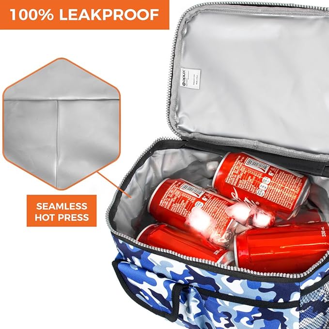 opux Insulated Lunch Bag for Men Women, Leakproof Camo Blue Lunch Box for Work, Portable Soft Lunch Cooler Bag with Shoulder Strap, Adult Lunchbox Lunch Pail for Kid Boy Girl School, 14 Can/8L