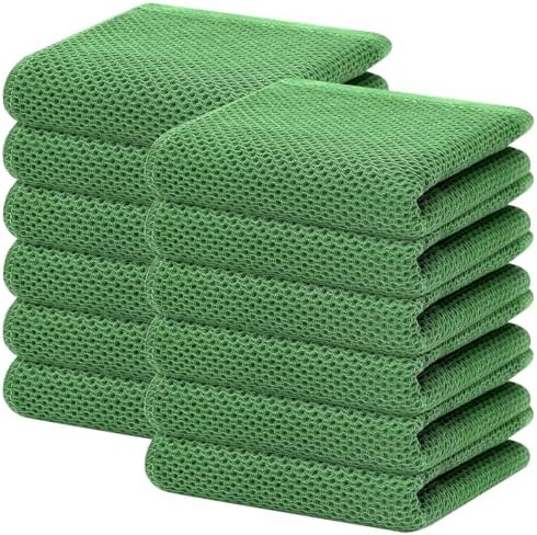 Homaxy 100% Cotton Waffle Weave Kitchen Dish Towels 12-Pack, Grass Green