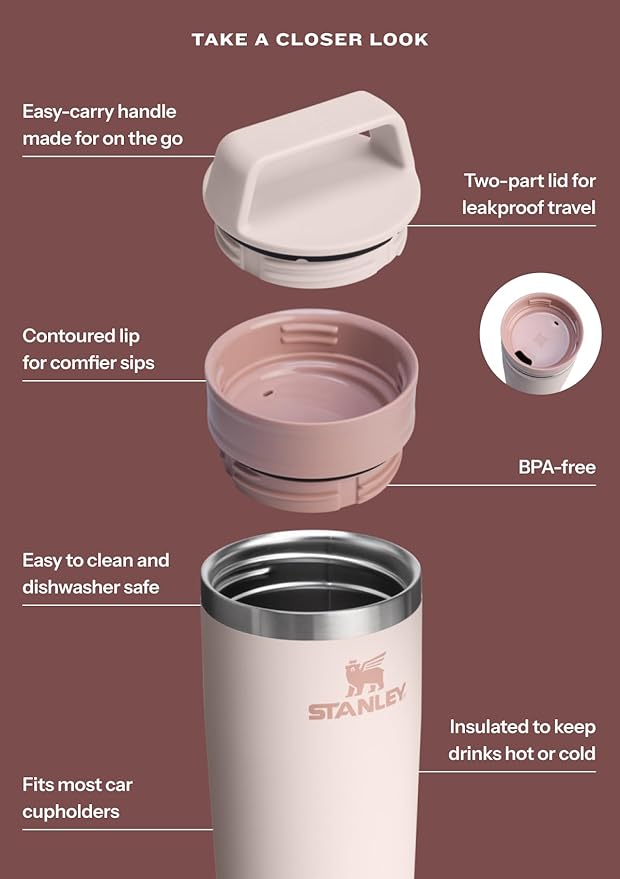 STANLEY Cafe To Go Travel Mug 20 oz | Leakproof Two-Part Drink Through Lid | Tumbler Cup for Coffee, Tea and Drinks | Insulated Stainless Steel Coffee Mug | BPA-Free | Black 2.0