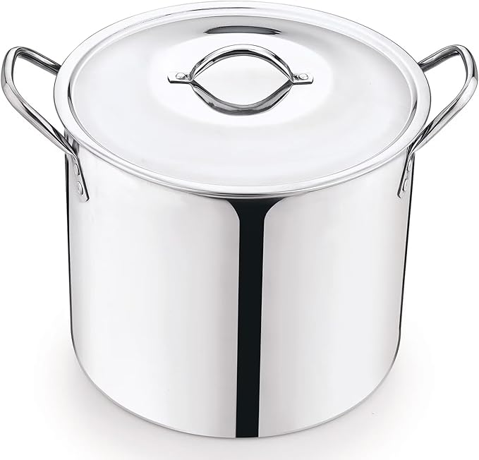 8-Qt Stainless Steel Stock Pot with Metal Lid, Ultra Durable, Stay-Cool Handles, Hand Wash Only