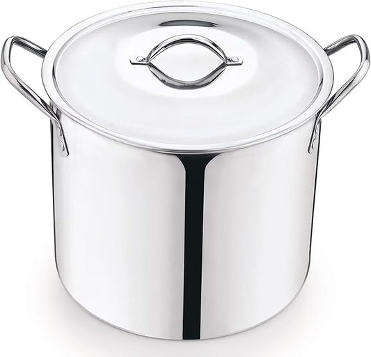 8-Qt Stainless Steel Stock Pot with Metal Lid, Ultra Durable, Stay-Cool Handles, Hand Wash Only