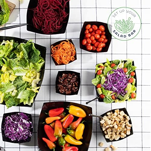 PLASTICPRO Disposable Square Serving Bowls, Party Snack or Salad Bowl, Plastic Black Pack of 4, 16 OUNCE, Black