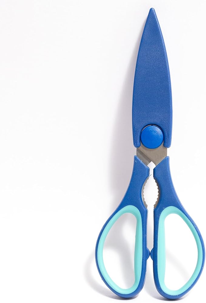 French Culinary Institute Premium Kitchen Scissors with Blade Cover, Blue