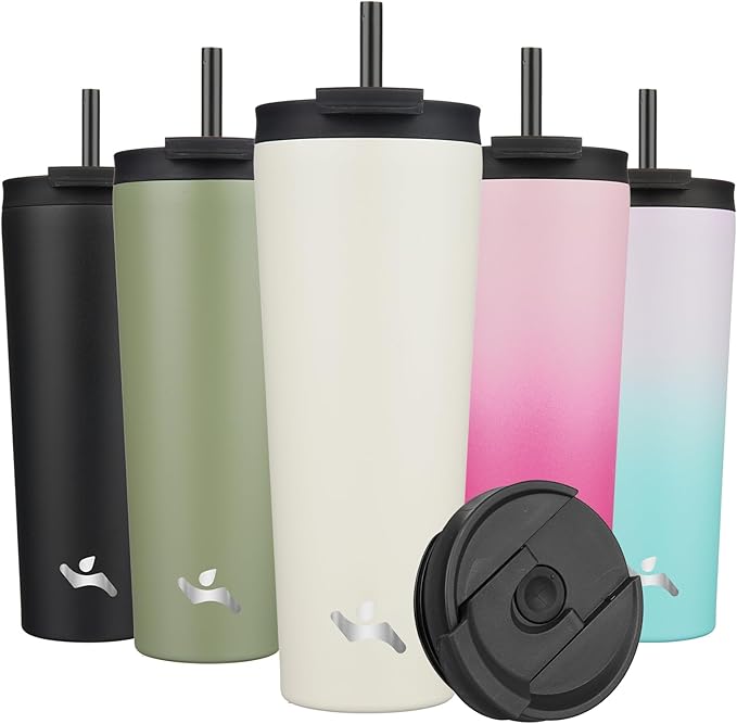 26 OZ Insulated Tumbler with Lid and 2 Straws Stainless Steel Water Bottle Vacuum Travel Mug Coffee Cup,Angel White