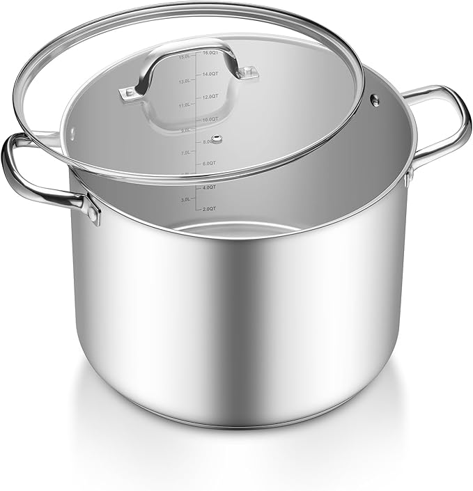 TeamFar 16QT Stock Pot, Stainless Steel Stockpot Large Induction Cooking Pot with Lid & Tri-ply Bottom, for Soup Seafood Cooking, Sauce Canning, Non Toxic & Heavy Duty, Various Stovetops Suitable