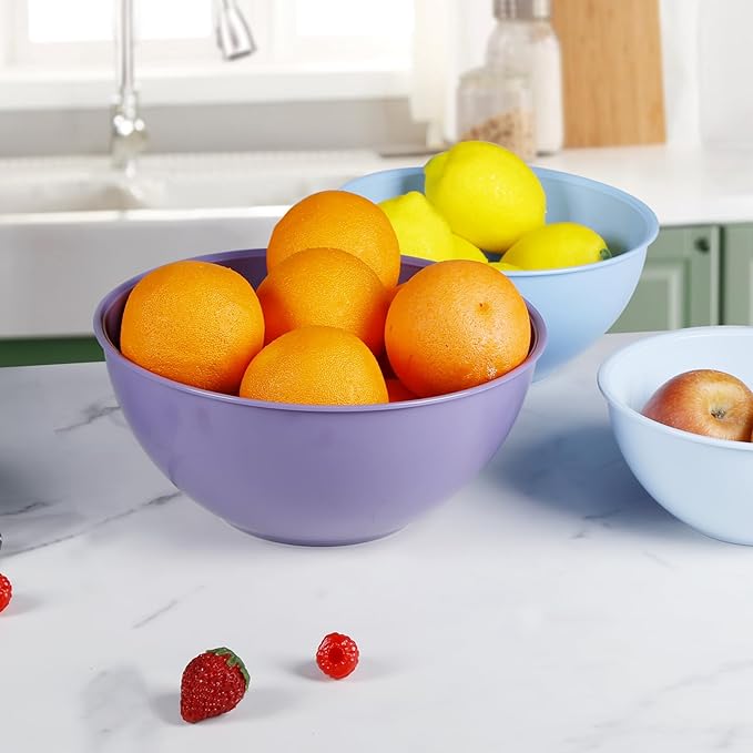 Plastic Mixing Bowls with Lids Set for Kitchen, Nesting Bowls for Mixing, Baking, Prepping, Cooking and Serving Food, Mixing Bowls Dishwasher, Microwave Safe (Dark blue)