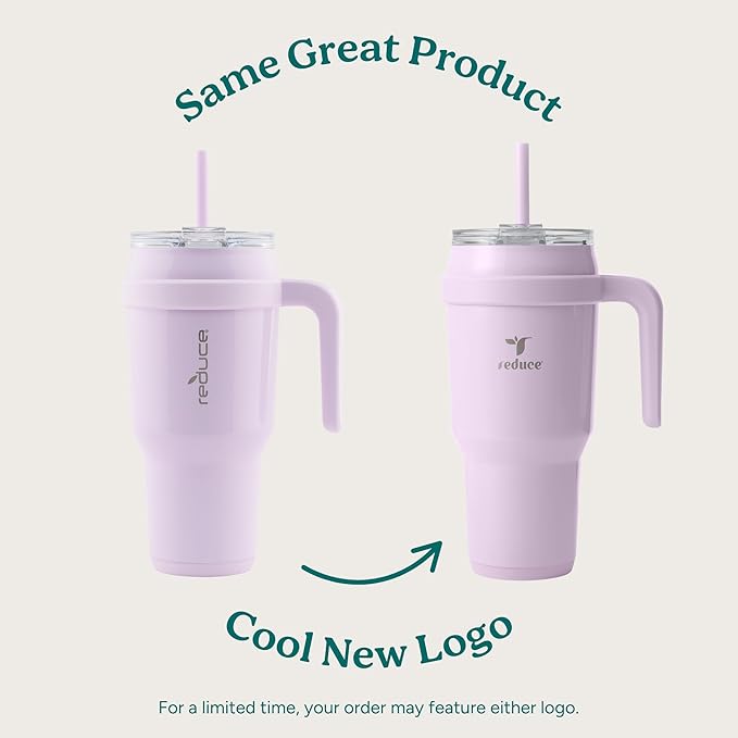 REDUCE 40 oz Stainless Steel Tumbler with Handle - Dual-Wall Vacuum Insulated Travel Mug, Sweat-Proof Lid & Reusable Straw - Keeps Drinks Cold for 24 Hrs, Fits Cupholders, Dishwasher Safe - Palm Leaf