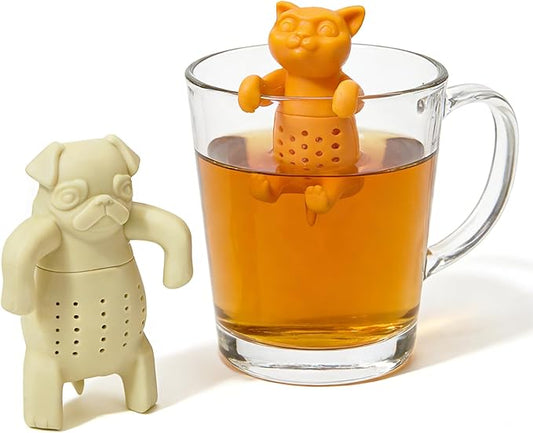 2 Pcs Cute Tea Infuser, Silicone Tea Infuser, Tea Diffuser, Reusable Tea Infuser, Tea Sets for Women Gift, Gifts for Tea Lovers (Orange cat + pug)