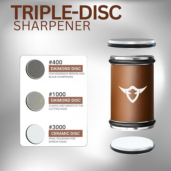 High Carbon Stainless Steel 4 Angles Rolling Knife Sharpener with 400, 1000 & 3000 Replacement Discs | Blunt Knife Sharpening Kit with 15°, 18°, 20°, and 22° Sharpening for Kitchen & Chef's Knives