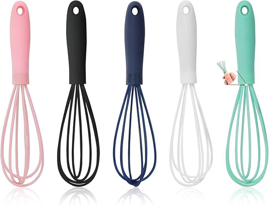 5 Pcs Silicone Mini Whisk - Stainless Steel Dough Whisk, Non Stick Hand Tiny Balloon Wire Whisk, Milk Egg Frother for Blending, Whisking, Beating, Stirring, Baking