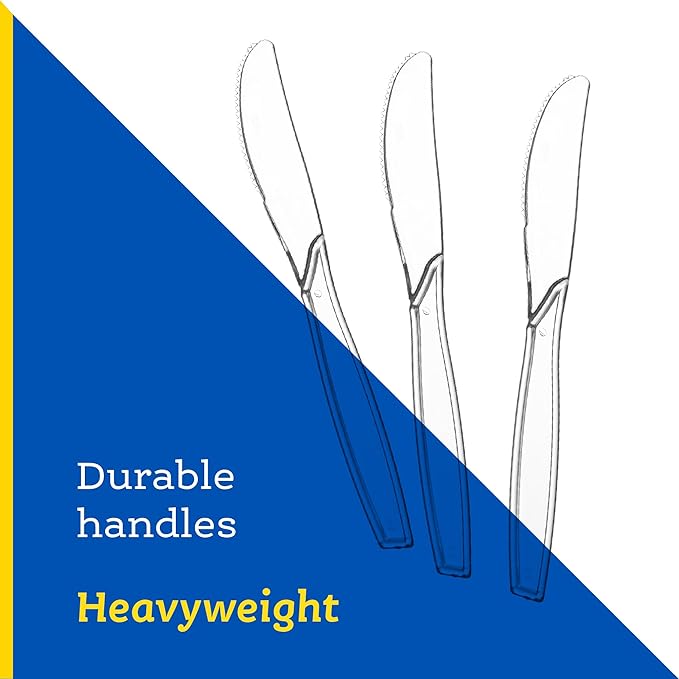 Plasticpro Disposable Clear Plastic Cutlery Disposable utensils Heavyweight 100 Count (Knives)