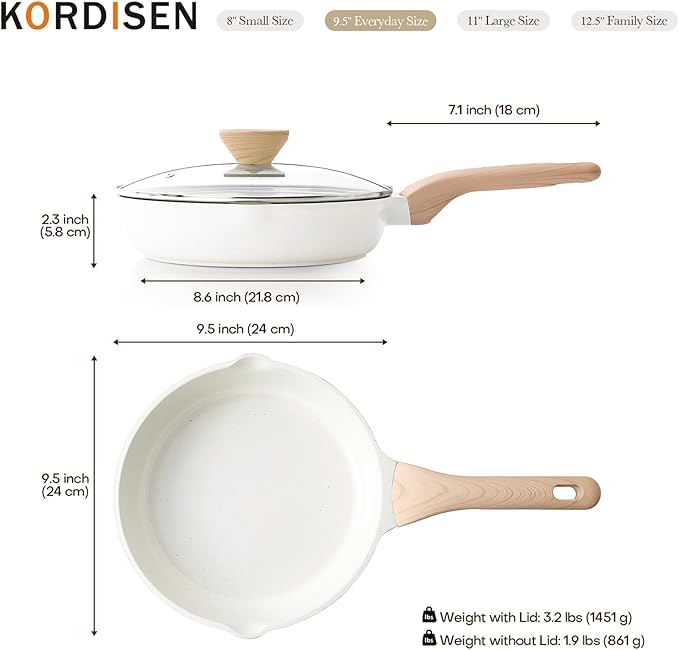 Kordisen Ceramic Non Stick Frying Pans Skillet with Lid, 9.5 Inch Ceramic Frying Pan Nonstick for Cooking Non Toxic, Healthy Induction Cookware, Heat Resistant Handle, PFOA & PFAS Free