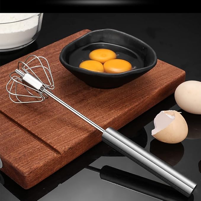 Stainless Steel Egg Whisk, Hand Push Rotary Whisk Blender, Versatile Milk Frother, Hand Push Mixer Stirrer for Blending, Whisking, Beating & Stirring (12in)