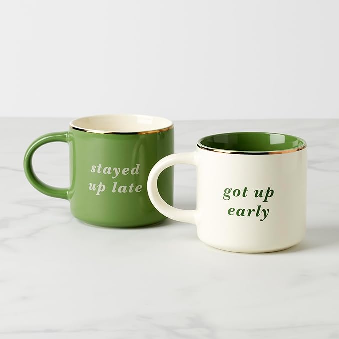 kate spade new york Got Up Early & Stayed Up Late, Mugs, Set of 2, Green