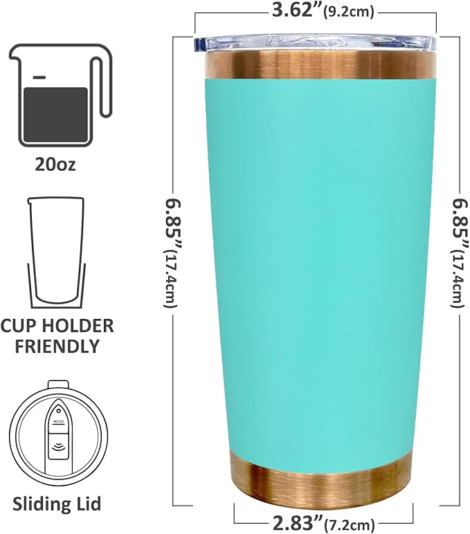 20 oz Tumbler Bulk Stainless Steel Tumblers with Lids and Straws, Double Wall Vacuum Insulated Travel Coffee Mug for Laser Engrave, Powder Coated Cups for Hot and Cold Drinks (Mint Green,1 pack)