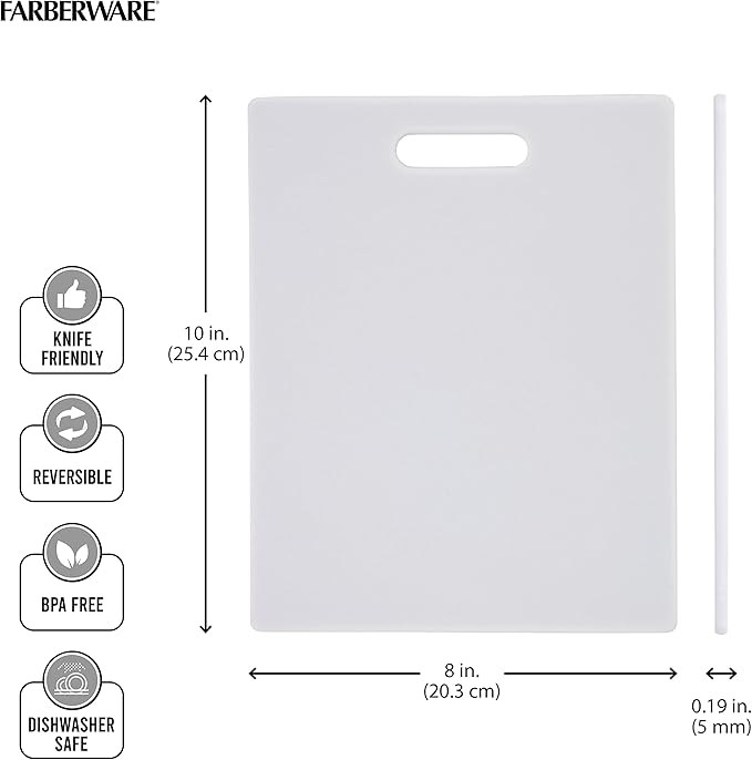 FARBERWARE Reversible Plastic Cutting Board,8x10 Inch,White,Dishwasher Safe,Non-Porous and Durable for Chopping,Slicing,Prep,Easy to Store,(Pack of 3)
