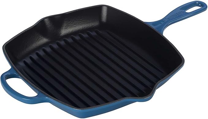 Le Creuset Enameled Cast Iron Signature Square Skillet Grill, 10.25", Marseille