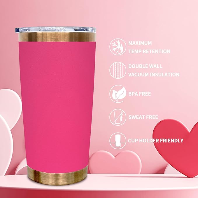20 oz Tumbler Bulk 4 Pack Stainless Steel Tumblers with Lids and Straws, Double Wall Vacuum Insulated Travel Coffee Mug for Laser Engrave, Powder Coated Cup for Hot and Cold Drinks (Rosy,4 pack)