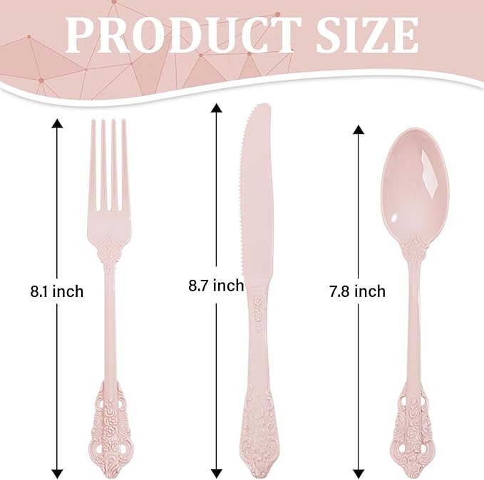 WDF 120 Pieces Heavy Duty Pink Plastic Cutlery Set - Disposable Utensils - Disposable Flatware Includes 40 Forks, 40 Spoons, 40 Knives for Party Baby Shower Wedding Spring Easter