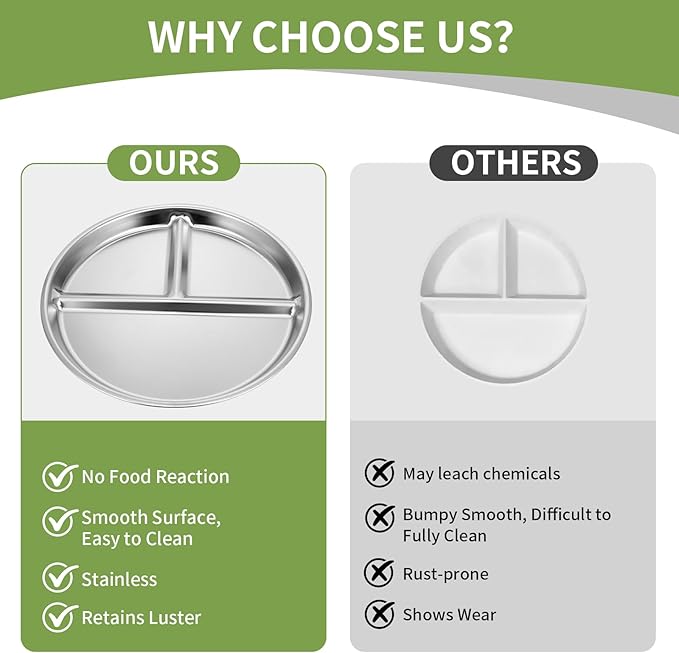 4pcs 304 Stainless Steel Kids Plates，9"Non-Toxic Circular Portion Control Plate，Suitable For Children To Use,Portion Plates For Weight Loss Adults，Reusable, Non-Toxic, Anti Drop, And Dishwasher Safe