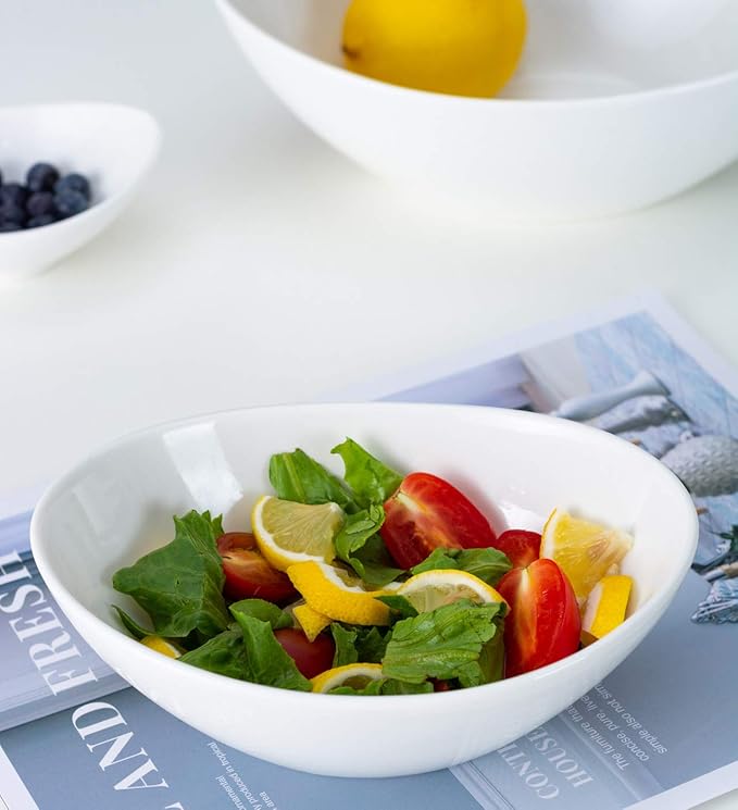 Lawei 4 Pack 9" Porcelain Serving Bowls, 36 Oz Oval Ceramic Mixing Bowls, Large Serving Dishes for Salads, Spaghetti, Dessert, Veggie, Potatoes and Fruits, Side Dishes, Microwave & Dishwasher Safe