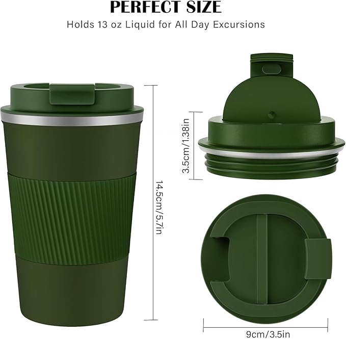 KETIEE Travel Coffee Mug 12oz: Vacuum Insulated Coffee Cup with Leakproof Lid, Coffee Tumbler, Reusable Coffee Cups, Double Wall Stainless Steel Coffee Mug to Go for Hot/Iced Water Tea (Green)