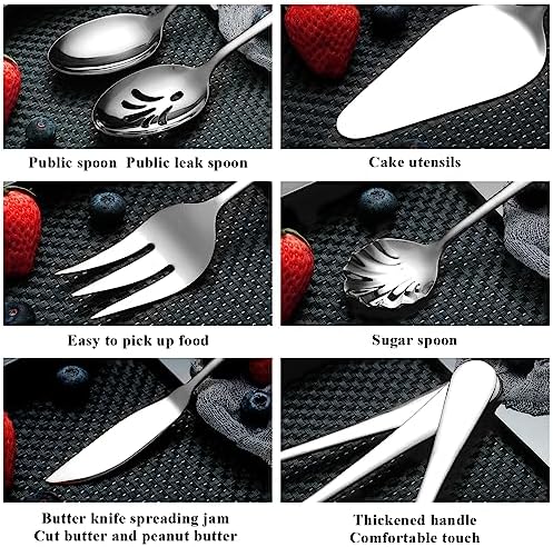 Berglander Silverware Serving Set 6 Pieces, Stainless Steel Serving Spoons Set, Flatware Serving Set, Serving Utensils Set Easy to Clean and Dishwasher Safe